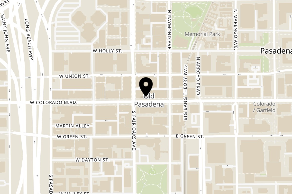 Map showing the location of Mi Piace on 25 E Colorado Blvd in Pasadena